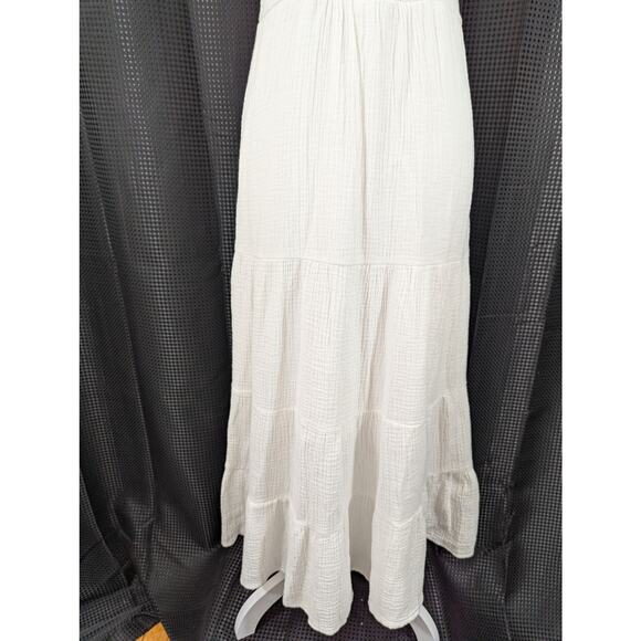 KNOX ROSE! FRESH WHITE CRINKLY GAUZE, RUCHED BACK, TIERED SUN DRESS! SZ M - Picture 7 of 10